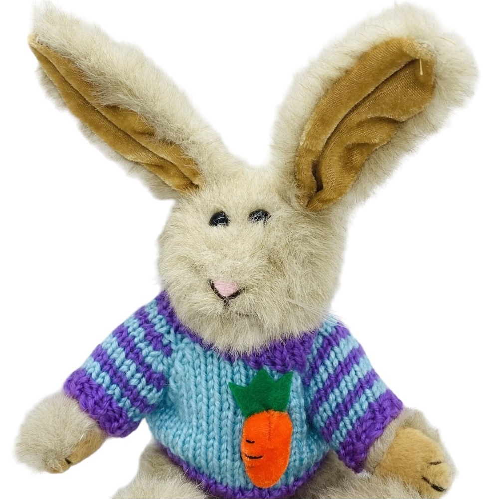 1988 Chrisha Playful Plush Brown Bunny Rabbit Knit Sweater 3D Carrot Easter Vtg - Picture 2 of 9
